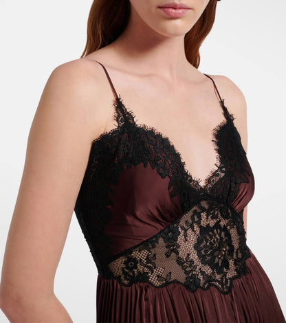 SP Brown Satin Lace Insert Maxi Dress
