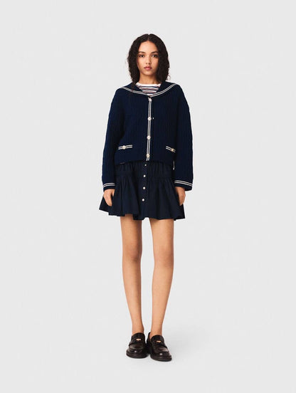 MJ Mirayalo Wool Cable-Knit Sailor Boat Neck Cardigan