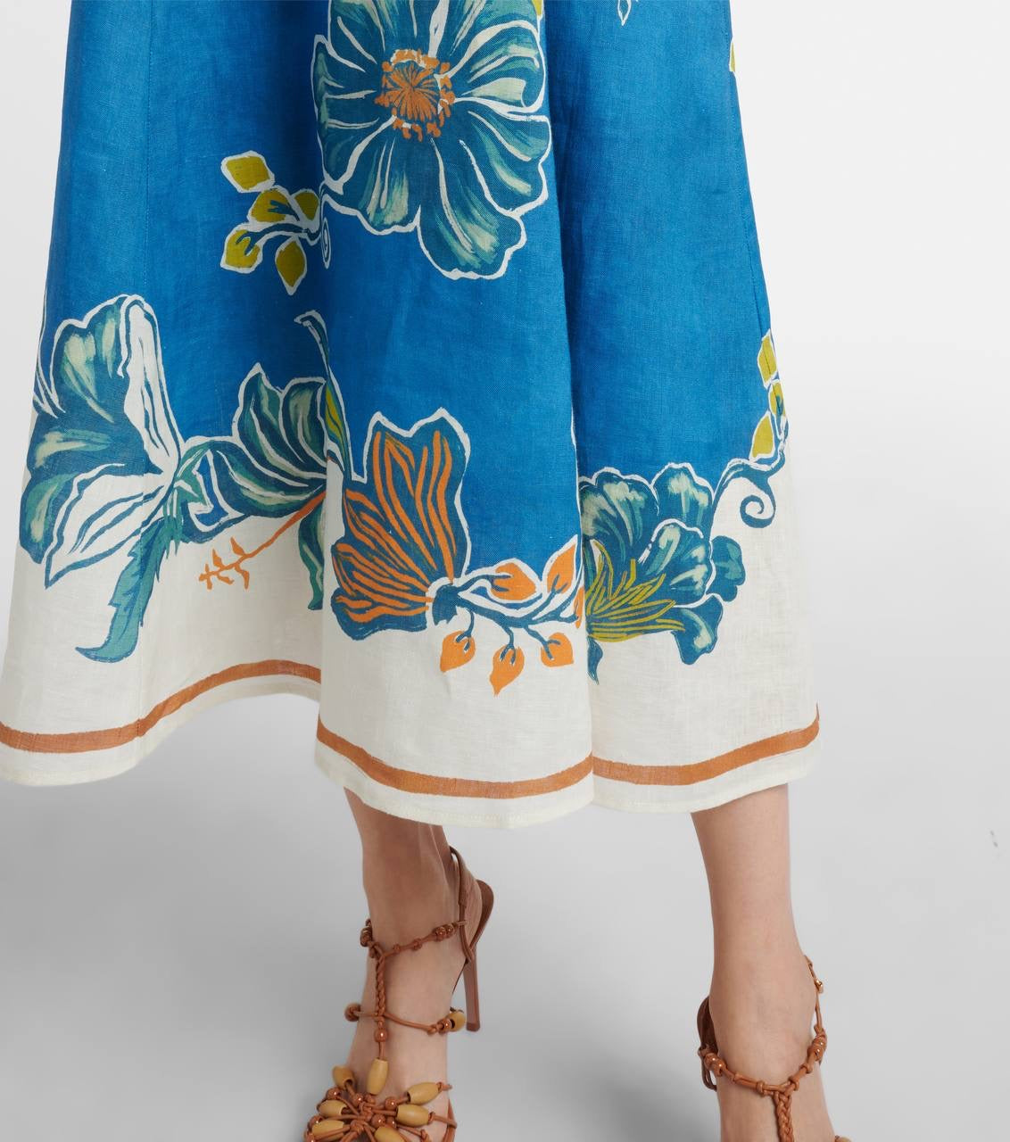 ALM Luda Floral Puff Sleeve Linen Midi Dress