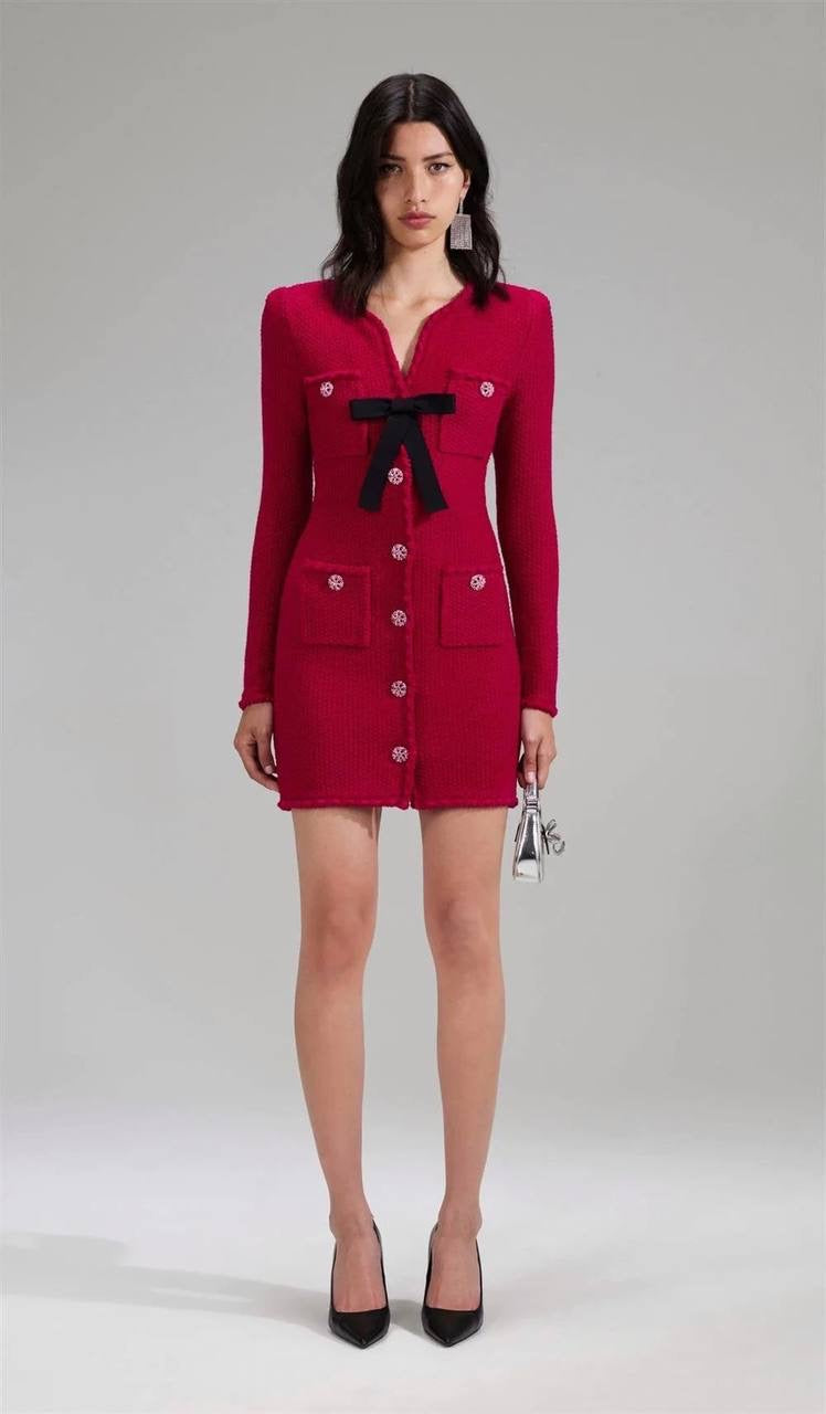 SP Red Melange Knit Mini Bow Dress