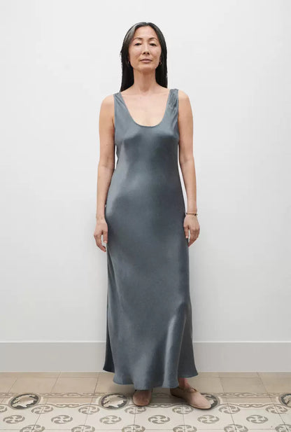 5 Colors! SL Scoop Neck Silk Midi Dress
