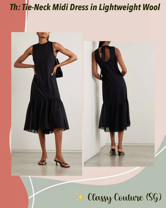 TH Tie Neck Midi Dress in Lightweight Wool