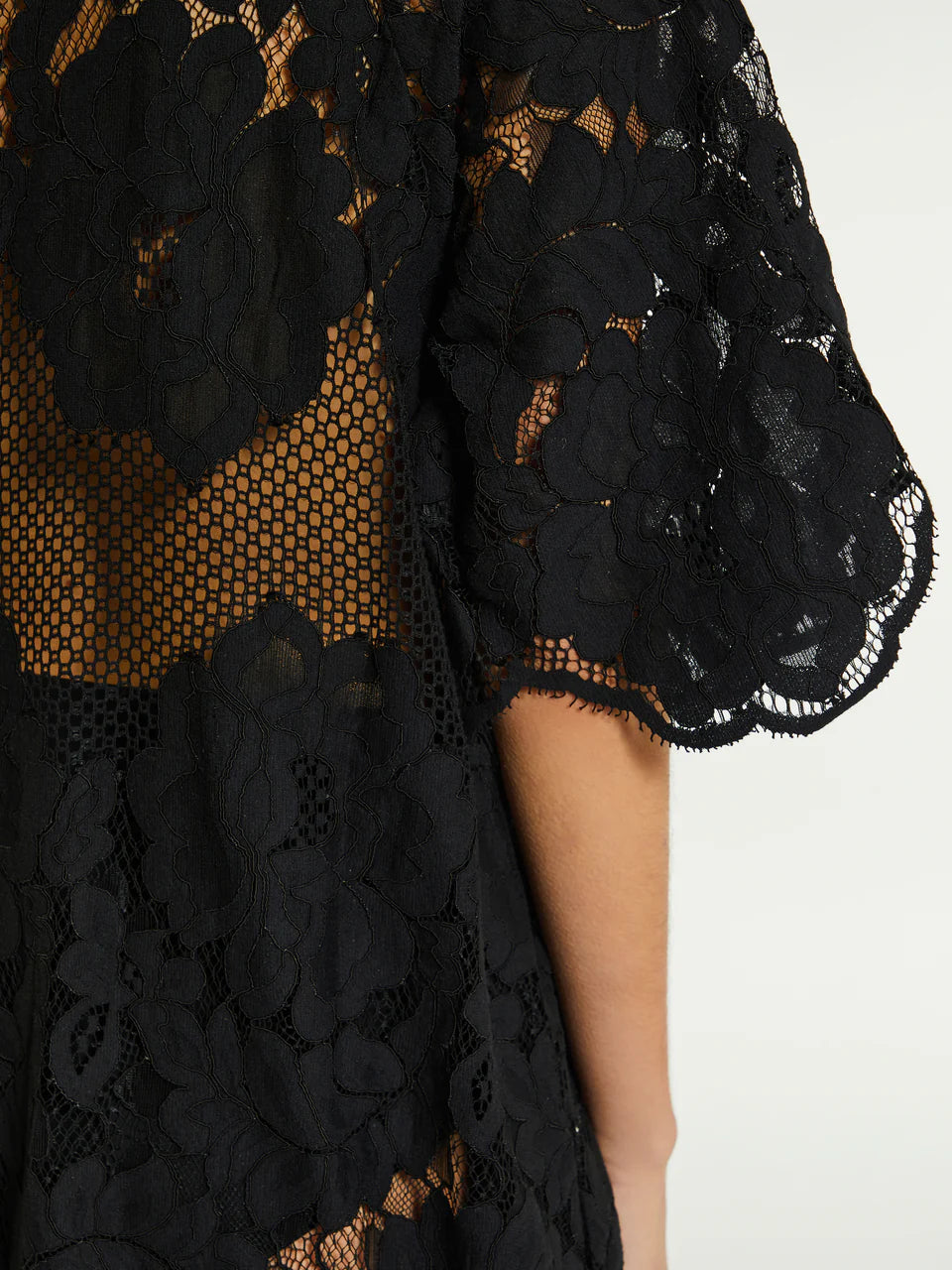 ML Lola Cotton-blend Sheer Lace Short Sleeve Midi Dress