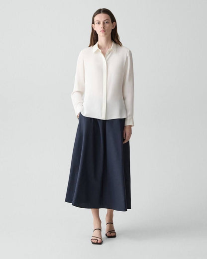 TH Vented Vest | Relaxed Double-Breasted Blazer | Flared Pull-On Skirt in City Twill