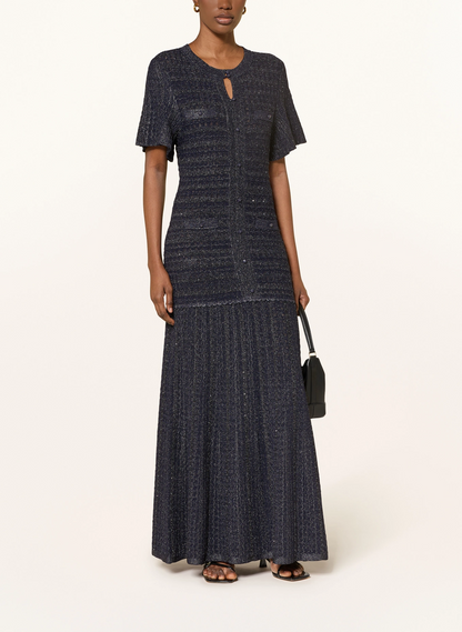 SD Diane Blue Rhinestone Viscose-blend Metallic Knit Maxi Dress