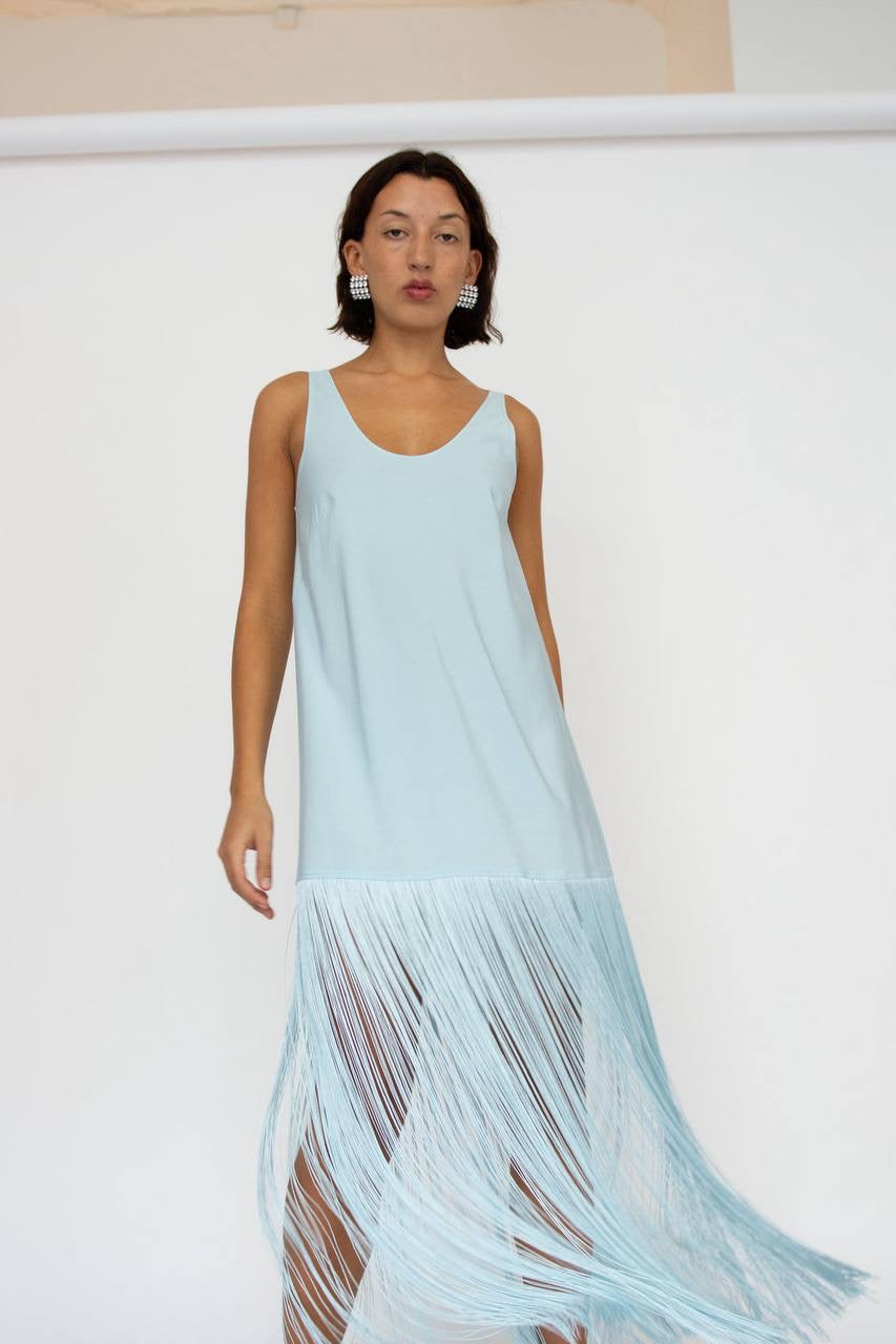 ML Tassel Lyocell-blend Fringe Slip Midi Dress