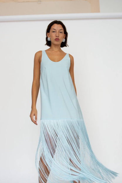 ML Tassel Lyocell-blend Fringe Slip Midi Dress