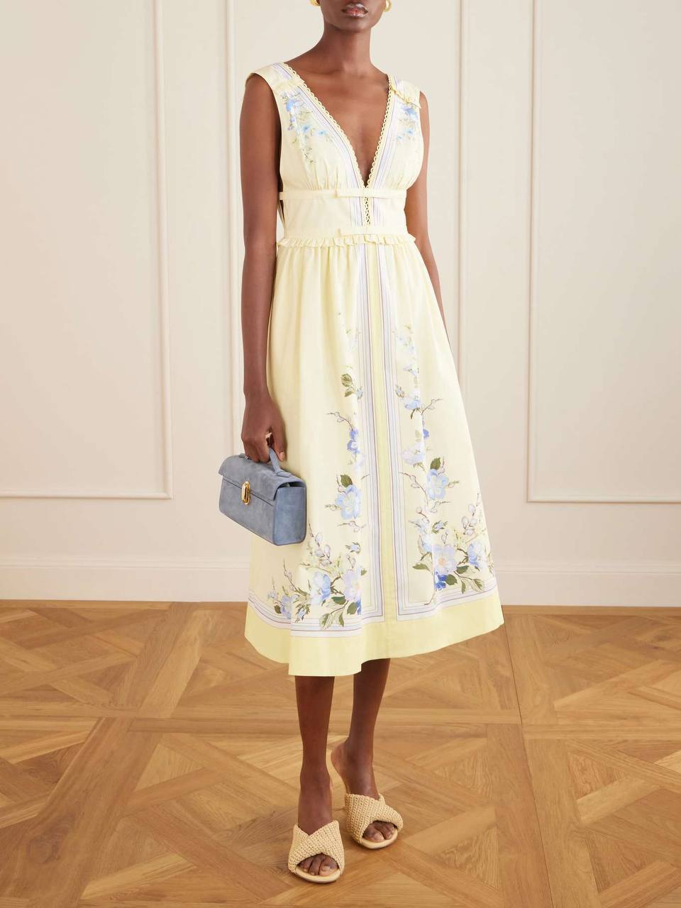 SP Yellow Bow V-neck Dress in Cotton