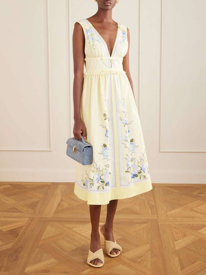 SP Yellow Bow V-neck Dress in Cotton
