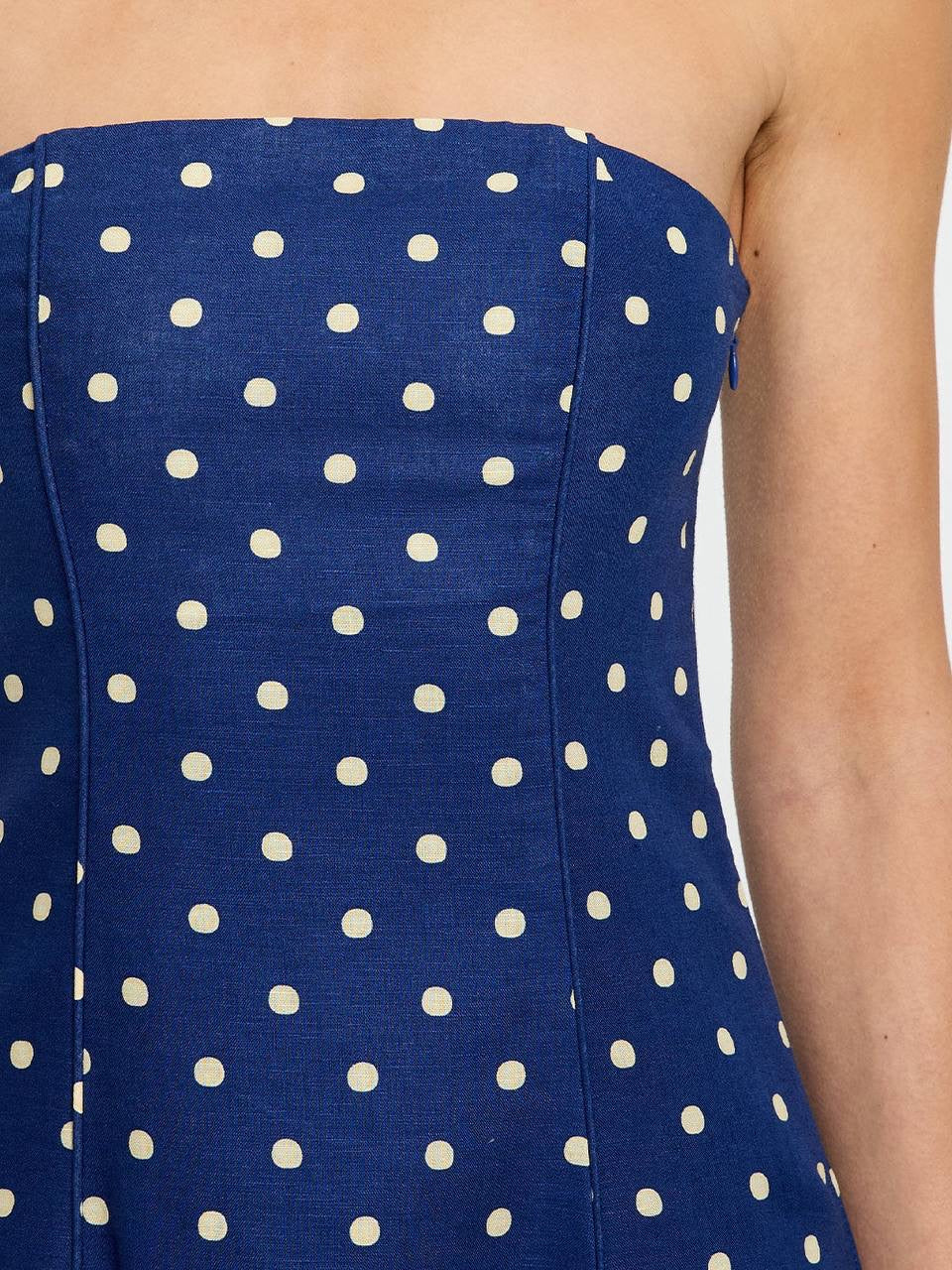 KV Lily One-Shoulder Toga Midi Dress | Strapless Bubble Cotton-Linen Polka Dot Maxi Dress
