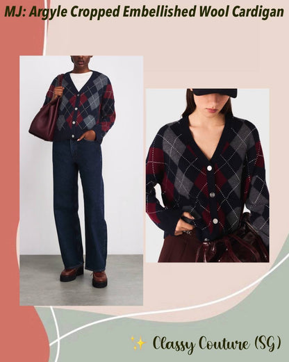 MJ Argyle Cropped Embellished Wool Cardigan