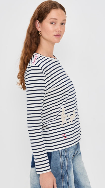 SE Athena Solid Cotton Jersey Striped Long Sleeve Shirt