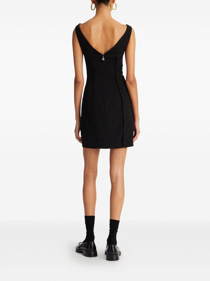RT Rose-Buttoned V-neck Mini Dress