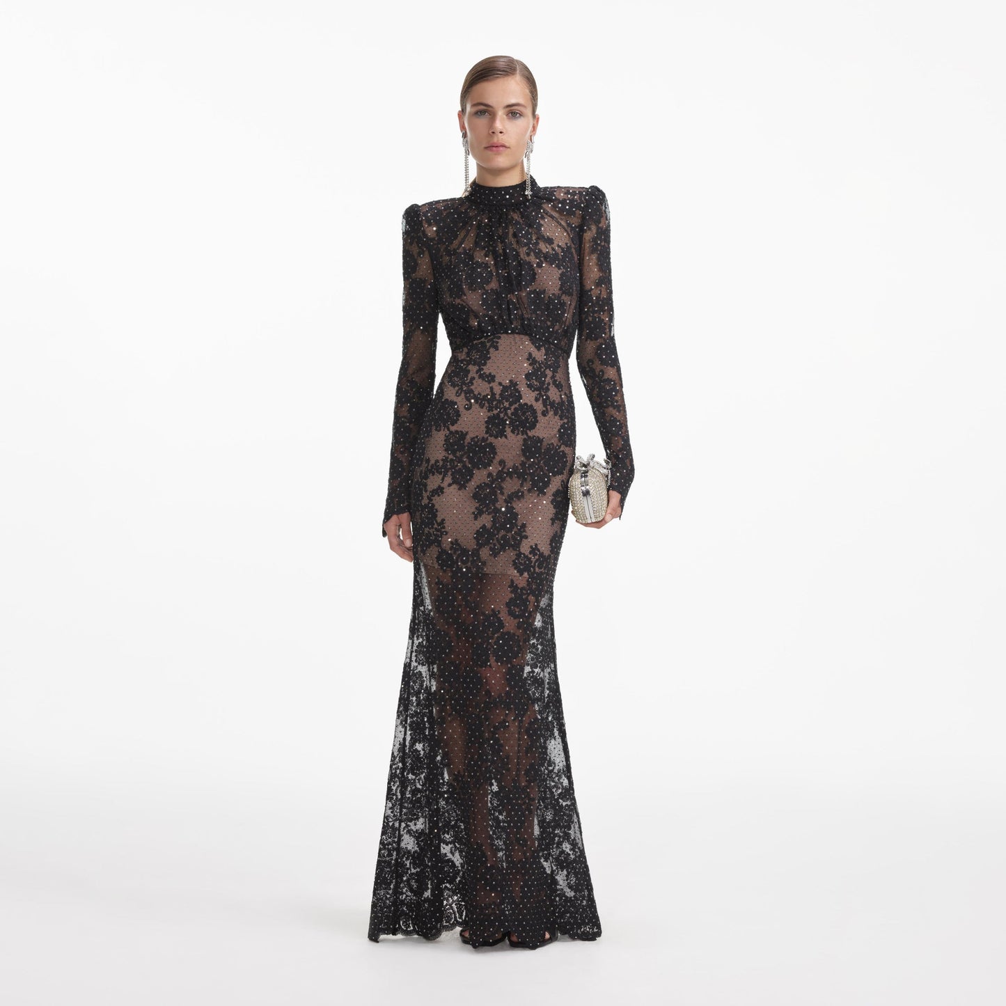 SP Black Rhinestone Lace Maxi Dress