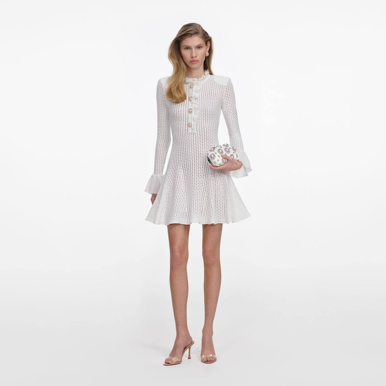 SP White Pointelle Knit Mini Dress