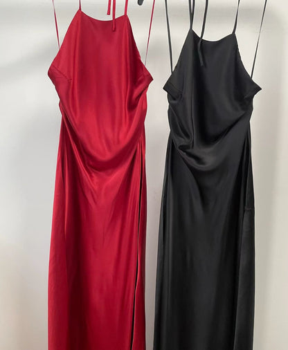 Ref Jeany Silk Halter Backless Maxi Dress