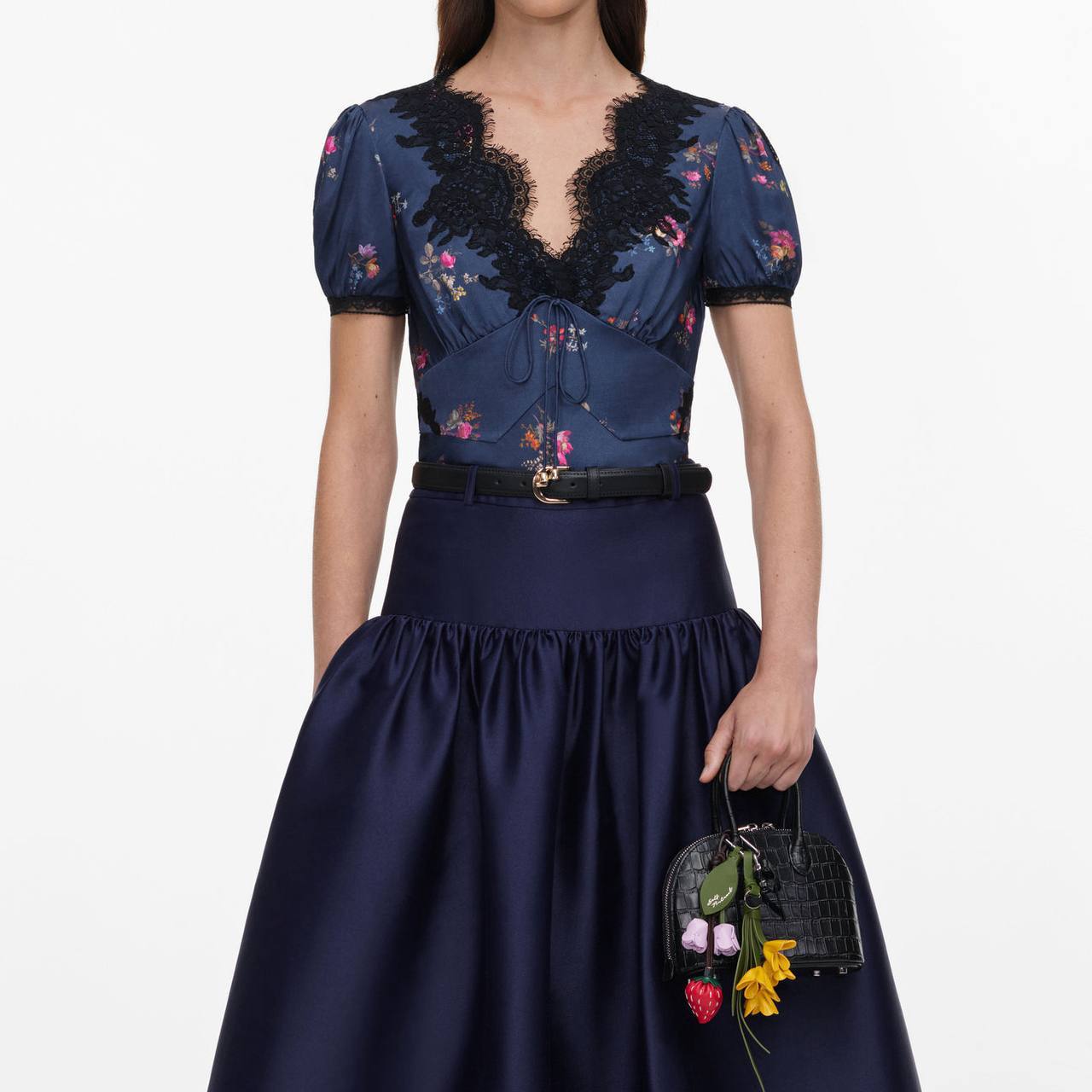 SP Navy Taffeta Midi Skirt