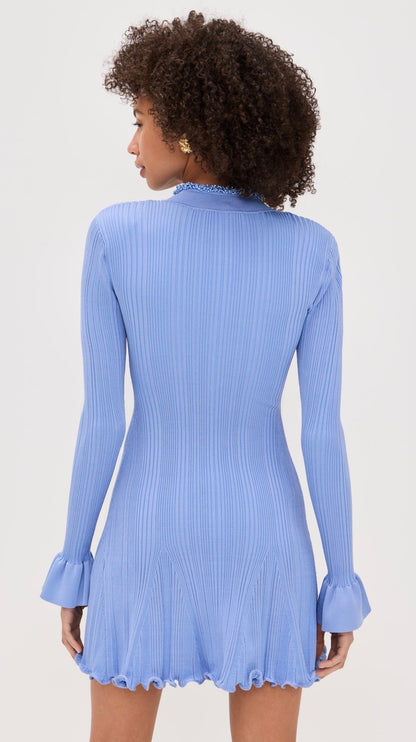 SP Blue Pearl Trim Knit Mini Dress