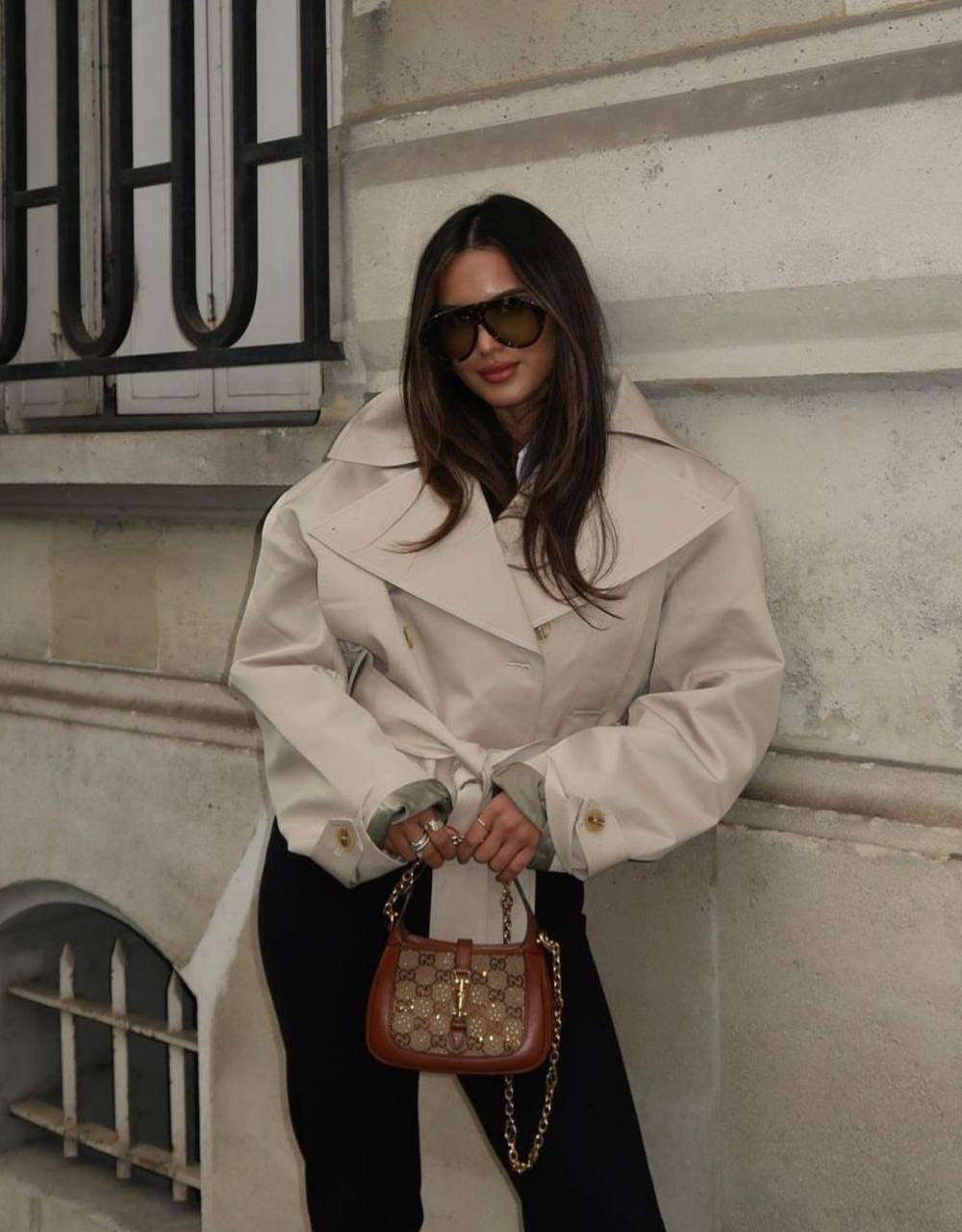 HS Oversized Cropped Trench Coat Jacket in Khaki