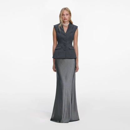 SP Tailored Peplum Maxi Dress in Satin