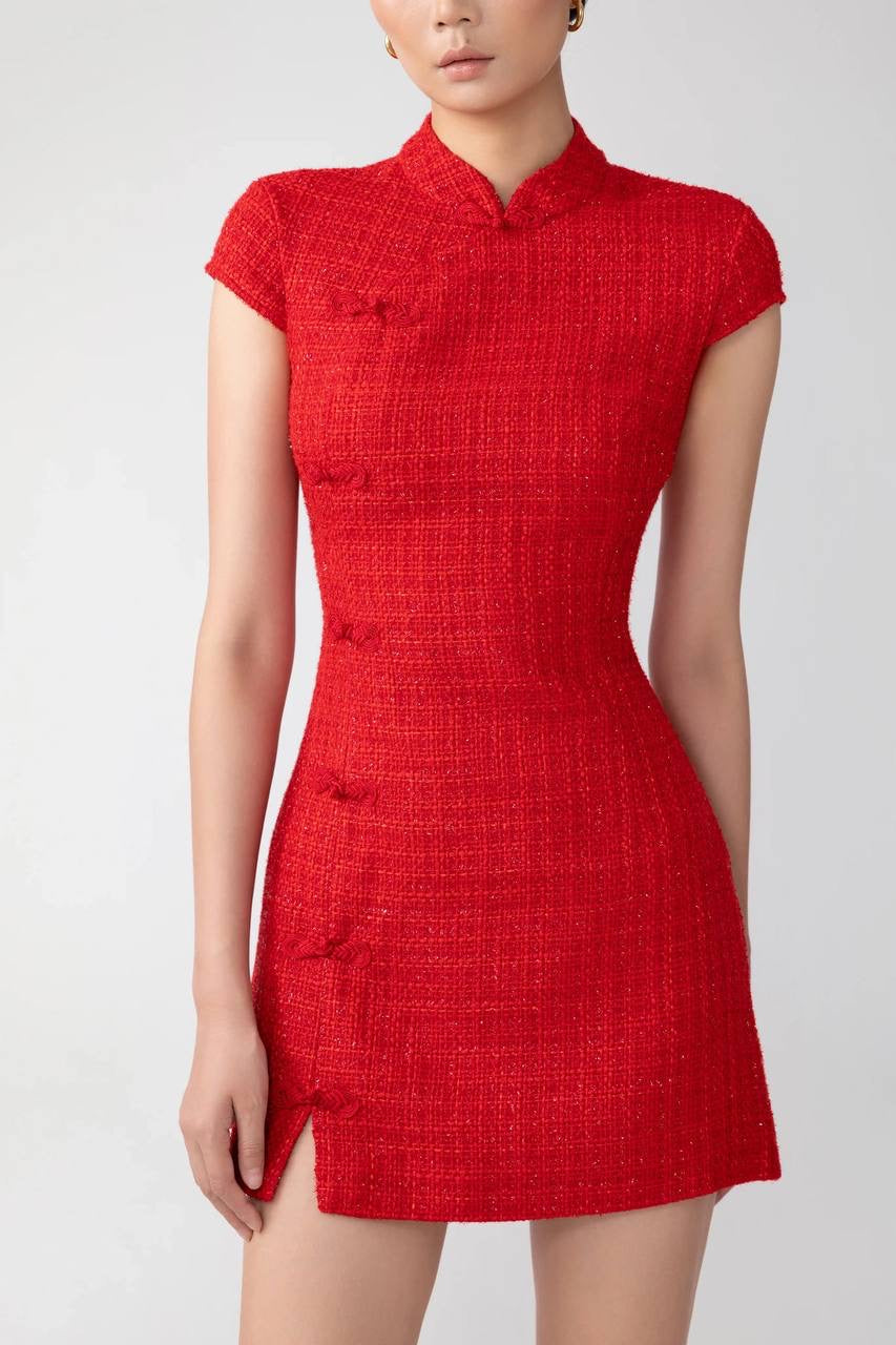Restock! SAU Natasha Red Tweed Mini Dress