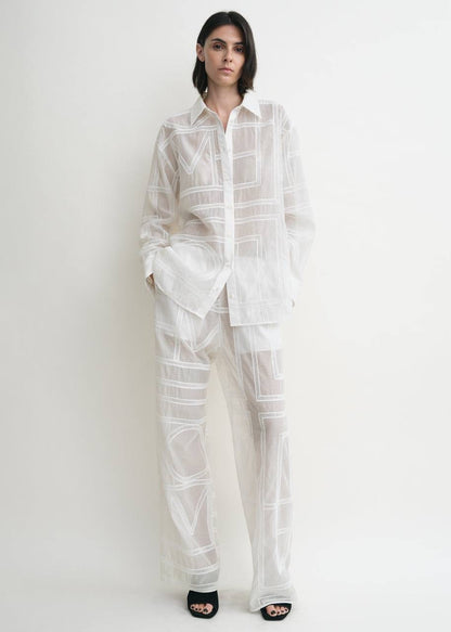 TOT Monogram Embroidered Classic Shirt | Summer PJ Bottoms Pant | Silk-Cotton Set