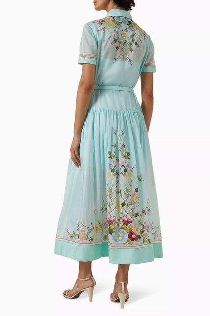 SP Mint Floral Organza Midi Dress