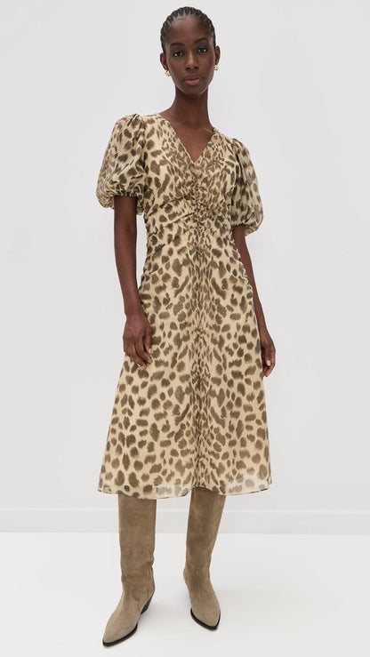 SE Claude Print Puff Sleeve Midi Dress