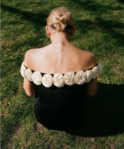 ML Gabrielle Off-Shoulder Top | Gabby 3D Rose Appliqué Maxi Dress