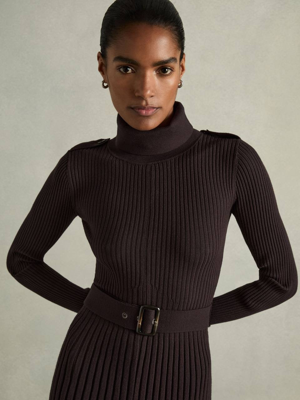 RS Vinnie Viscose-blend Rolled Neck Ribbed Mini Dress