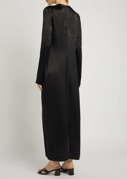 TOT Viscose Satin High-Neck Long Sleeve Midi Maxi Dress