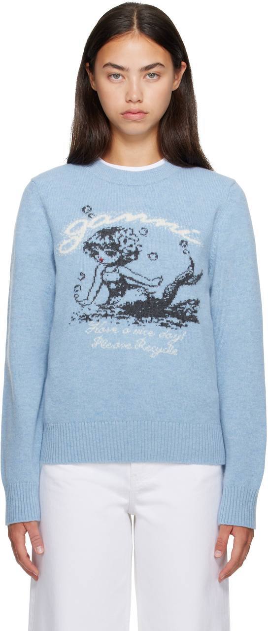 GN Blue Mermaid Graphic Wool-blend Sweater Pullover