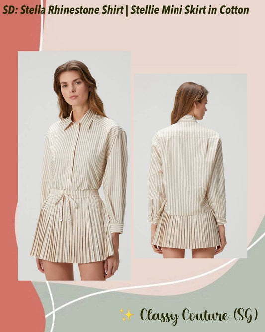 SD Stella Rhinestone Cropped Cotton Shirt | Stellie Pleated Mini Skirt | Set