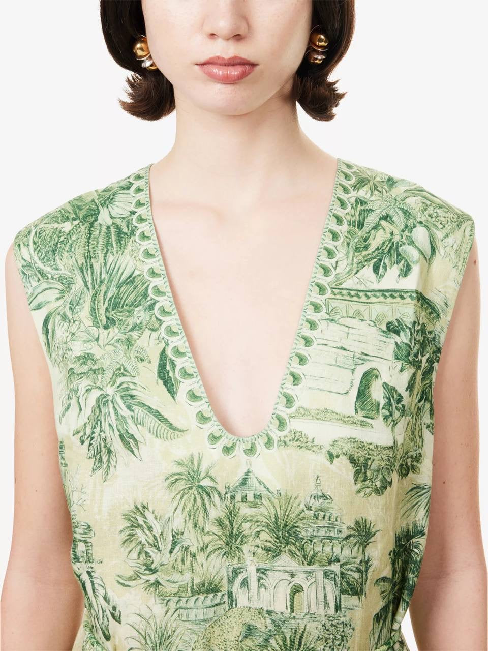 ALM Sara Cotton-Silk Sleeveless V-neck Midi Dress
