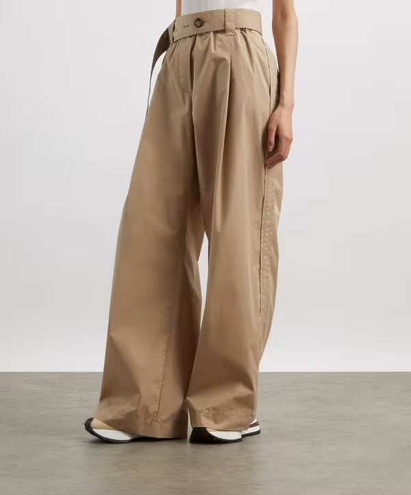 MC Wide Leg Cotton-Blend Belted Trousers Palazzo Pants