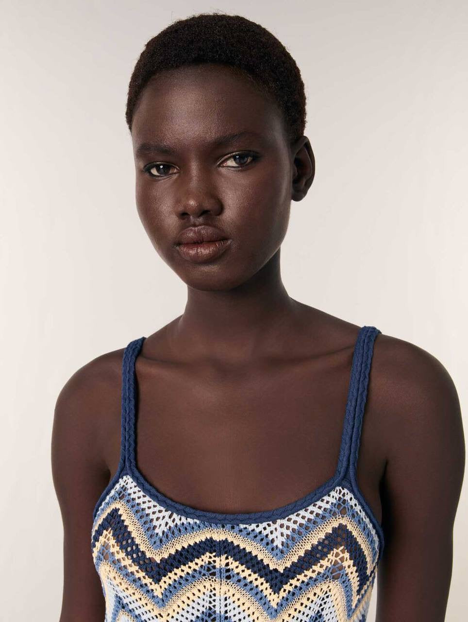 MJ Metallic Crochet-Knit Mizag Sleeveless Top | Rizag Strappy Midi Dress