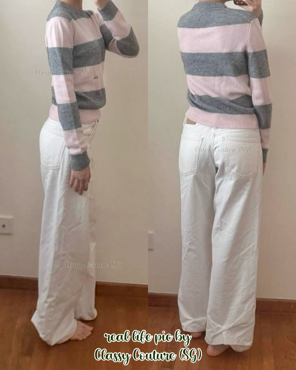 DR Gray and Pink D-Stripes Cashmere Jersey Knit Sweater