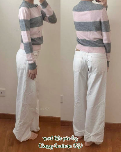 DR Gray and Pink D-Stripes Cashmere Jersey Knit Sweater