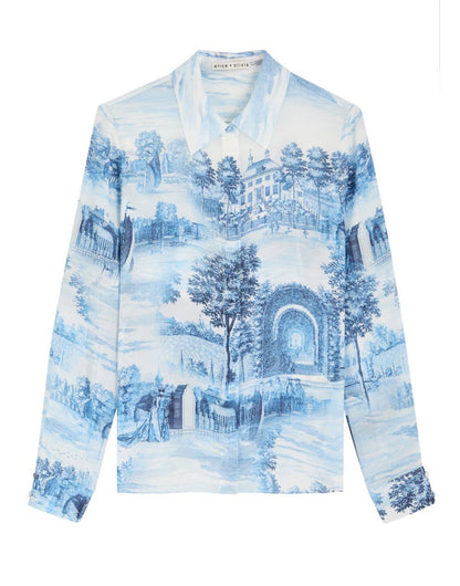AO Willa Long Sleeved Silk Blouse Shirt in Chateau Blue