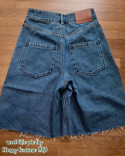 LW Anagram Frayed Cotton Denim Bermuda Shorts Jorts