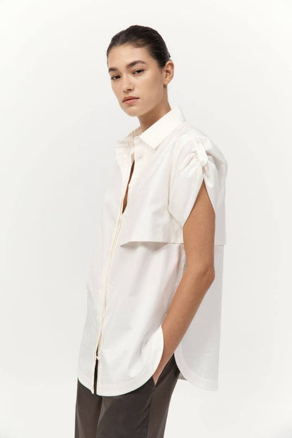 SA Utility Short Sleeve Cotton Shirt in White