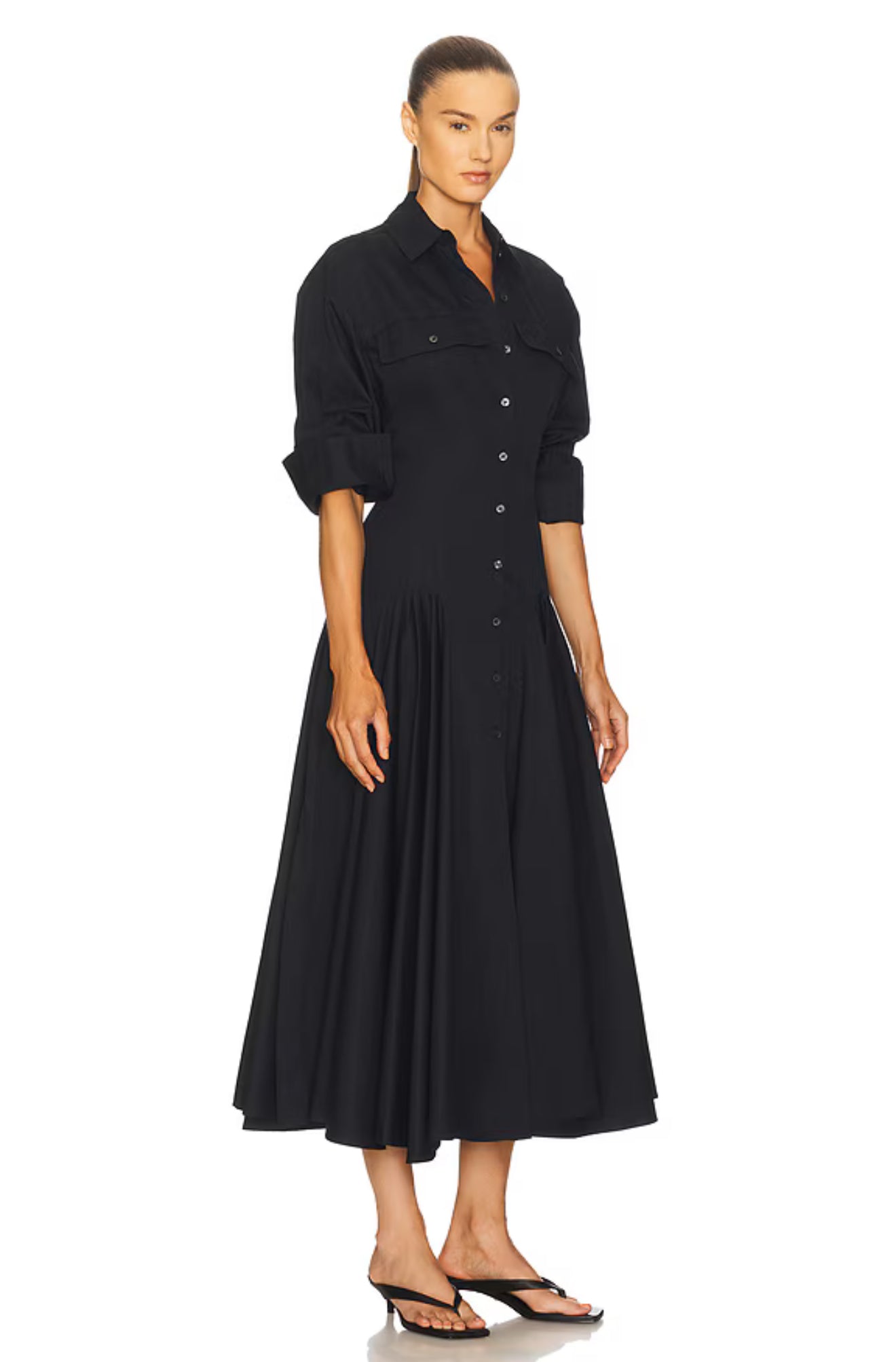 HS Godet Shirtdress Cotton Midi Dress