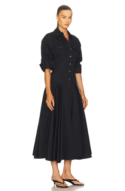 HS Godet Shirtdress Cotton Midi Dress