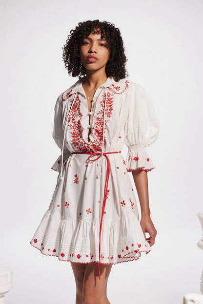 ALM Hearts Embroidered Cotton Poplin Mini Dress