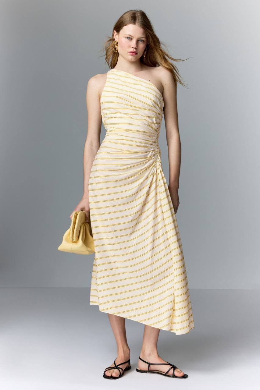 2 Colors! ALC Carolyn Viscose-Silk One Shoulder Midi Dress