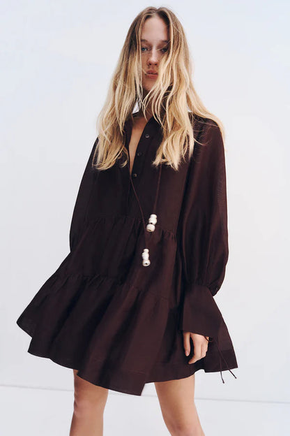 SJ Roscoe | Willa | Celeste Viscose-linen blend Tiered Shift Mini Dress