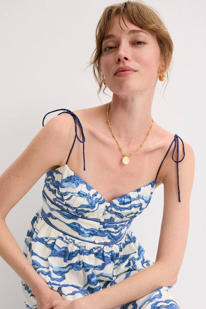 HFM Ember Tie Shoulder Cotton-Linen Midi Dress