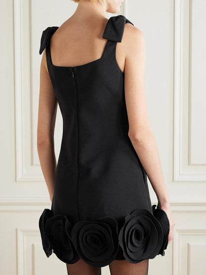 SP Black Crepe 3D Flower Mini Dress