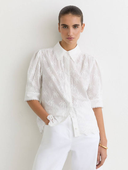 RS Edwina Cotton Floral-Embroidered Shirt