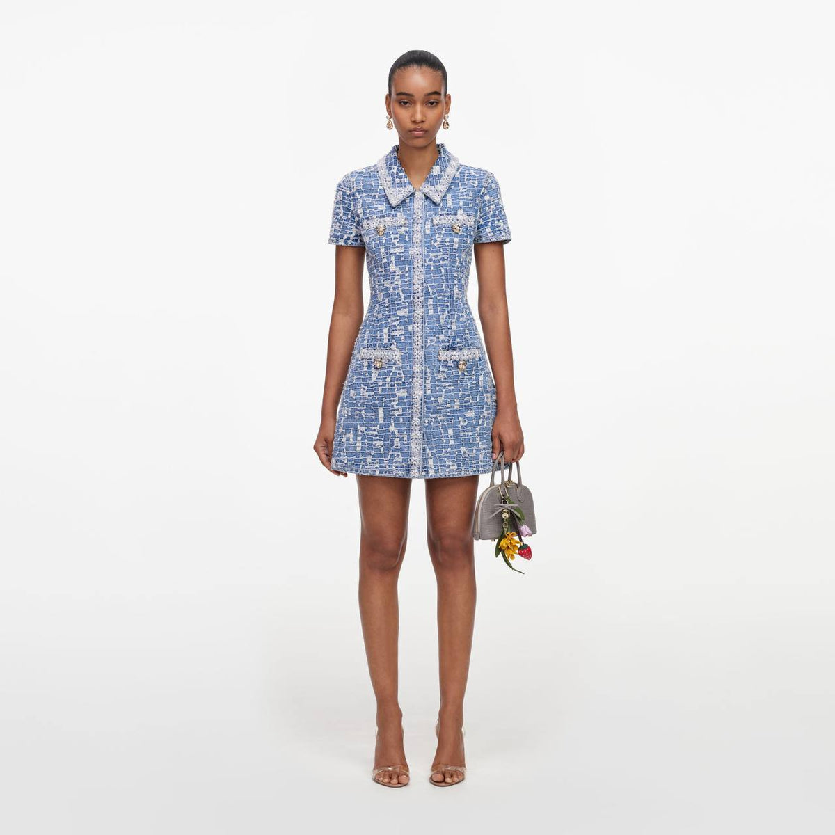 SP Blue Collared Textured Denim Mini Dress
